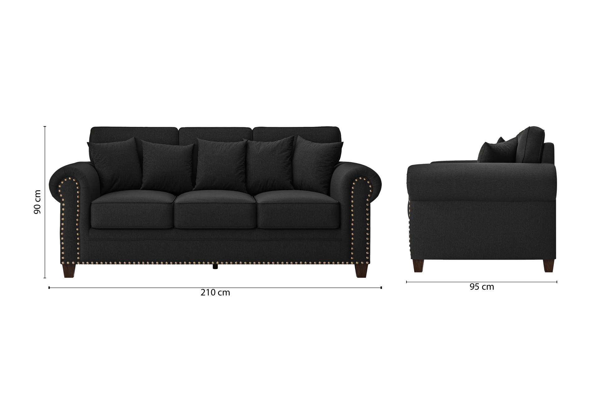 Marano 3 Seater Sofa Black Linen Fabric