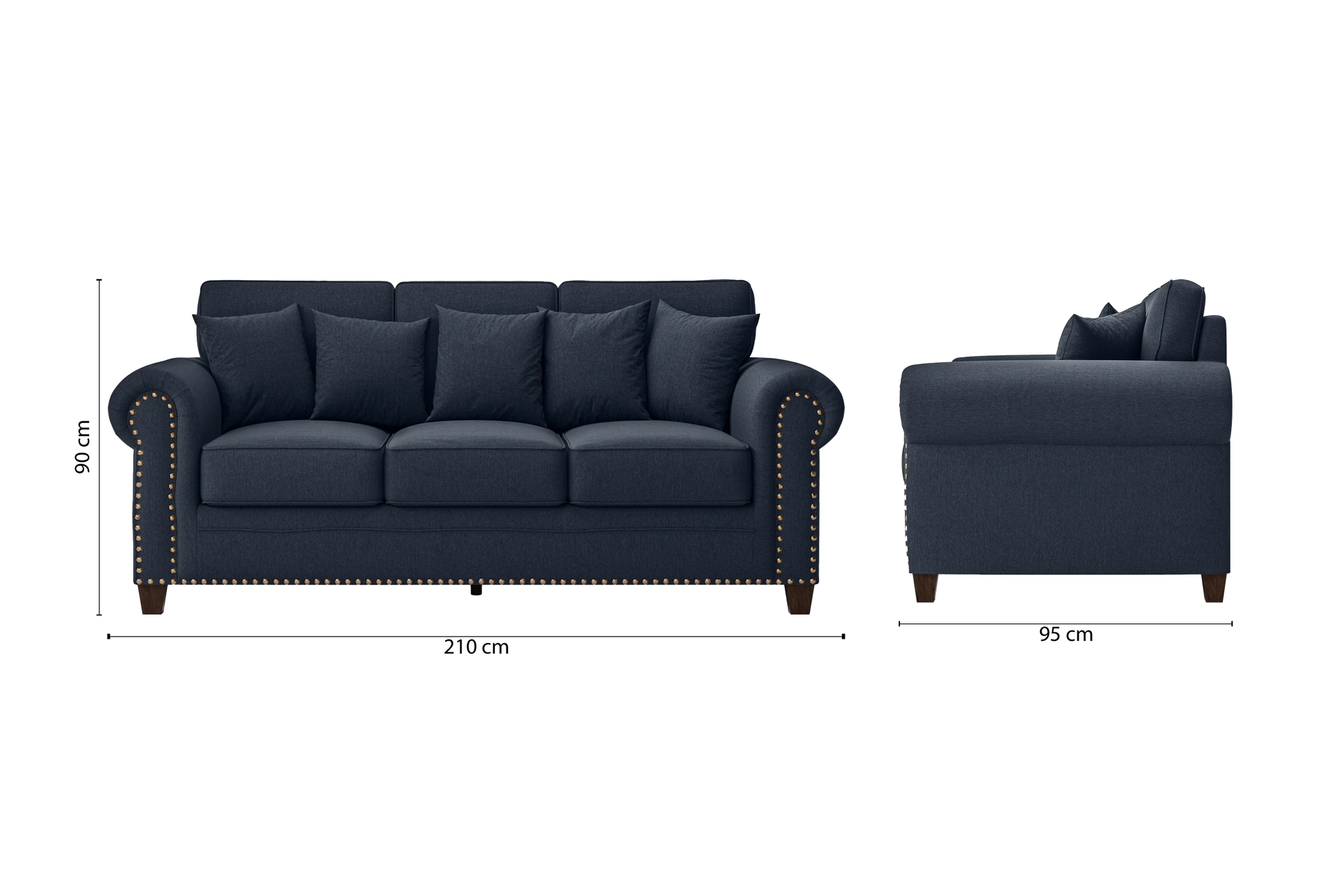 Marano 3 Seater Sofa Dark Blue Linen Fabric