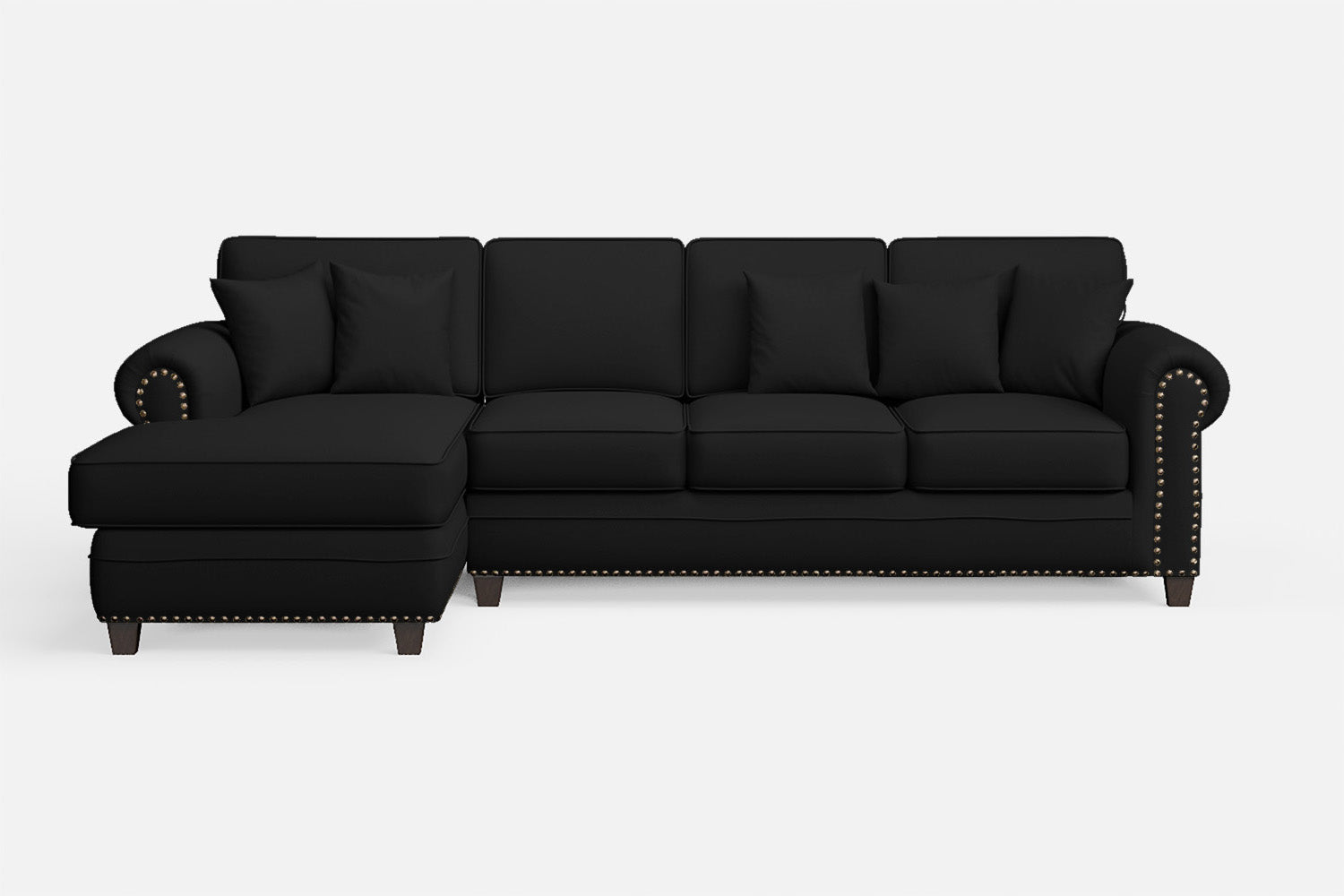 Marano 4 Seater Left Hand Facing Chaise Lounge Corner Sofa Black Leather