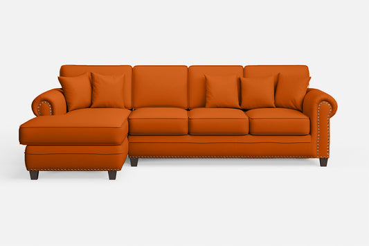 Marano 4 Seater Left Hand Facing Chaise Lounge Corner Sofa Orange Leather