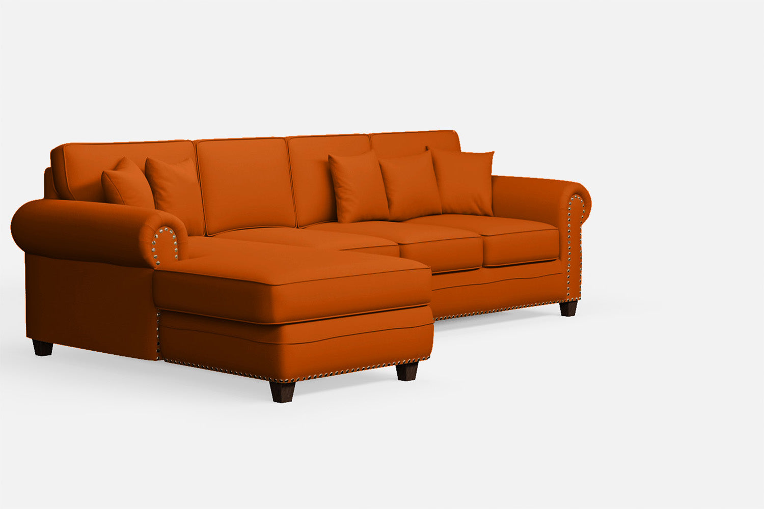 Marano 4 Seater Left Hand Facing Chaise Lounge Corner Sofa Orange Leather