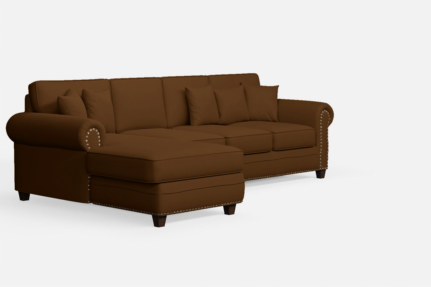 Marano 4 Seater Left Hand Facing Chaise Lounge Corner Sofa Walnut Brown Leather