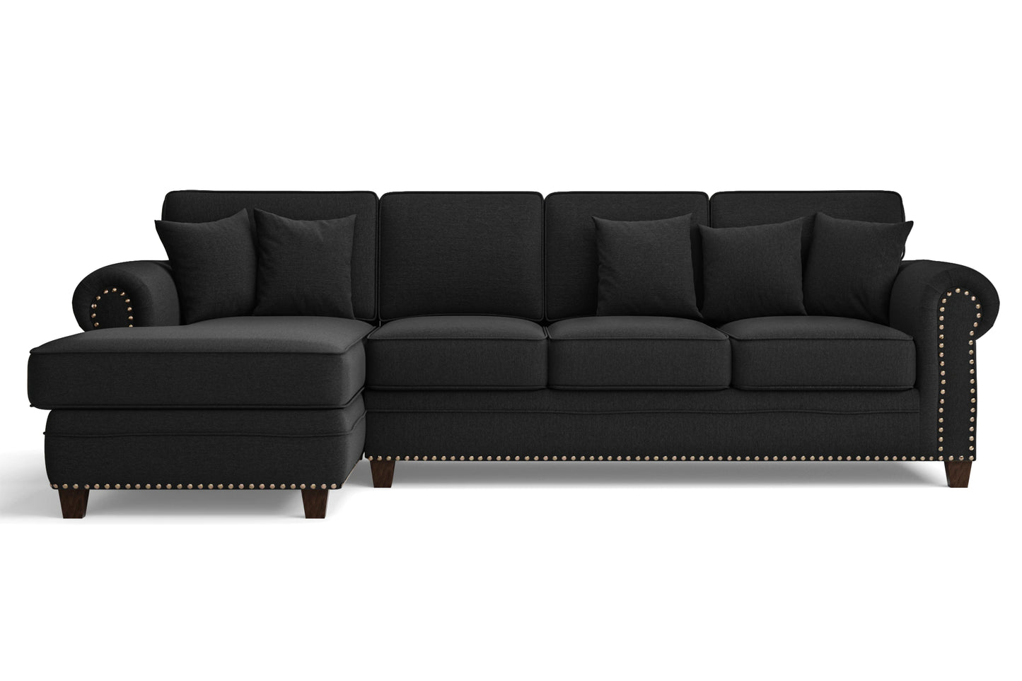 Marano 4 Seater Left Hand Facing Chaise Lounge Corner Sofa Black Linen Fabric