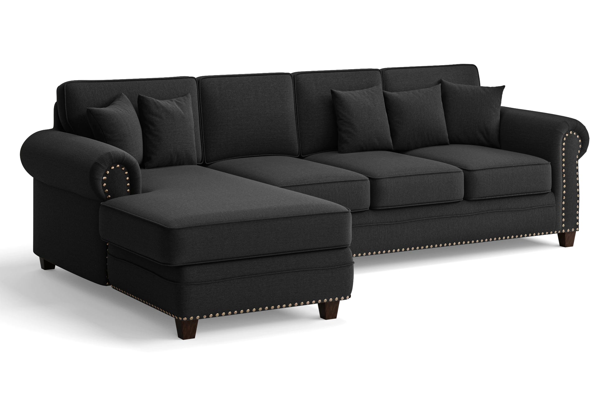 Marano 4 Seater Left Hand Facing Chaise Lounge Corner Sofa Black Linen Fabric