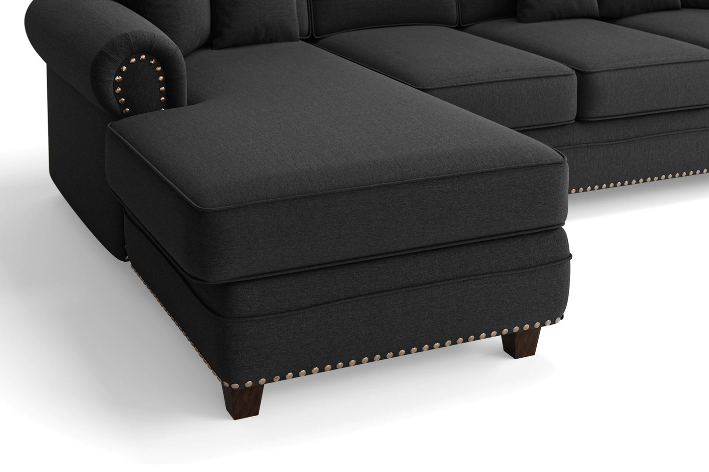 Marano 4 Seater Left Hand Facing Chaise Lounge Corner Sofa Black Linen Fabric