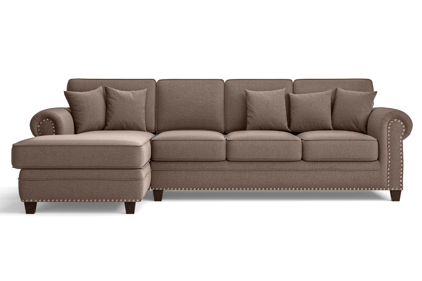 Marano 4 Seater Left Hand Facing Chaise Lounge Corner Sofa Caramel Linen Fabric