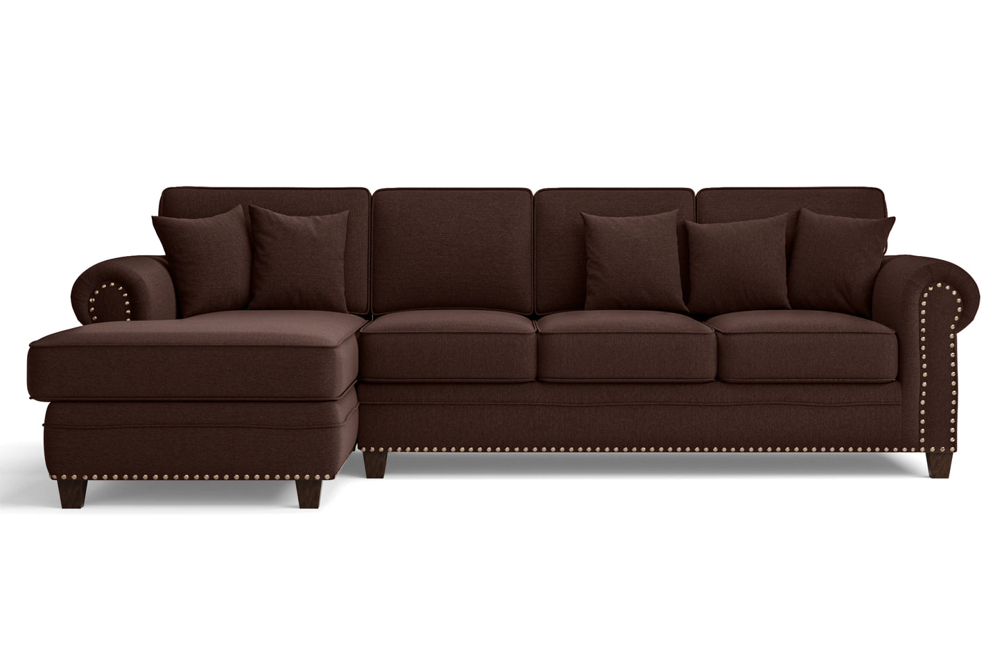 Marano 4 Seater Left Hand Facing Chaise Lounge Corner Sofa Coffee Brown Linen Fabric