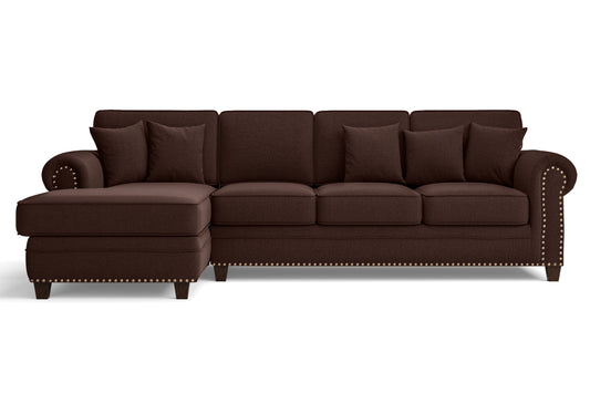 Marano 4 Seater Left Hand Facing Chaise Lounge Corner Sofa Coffee Brown Linen Fabric