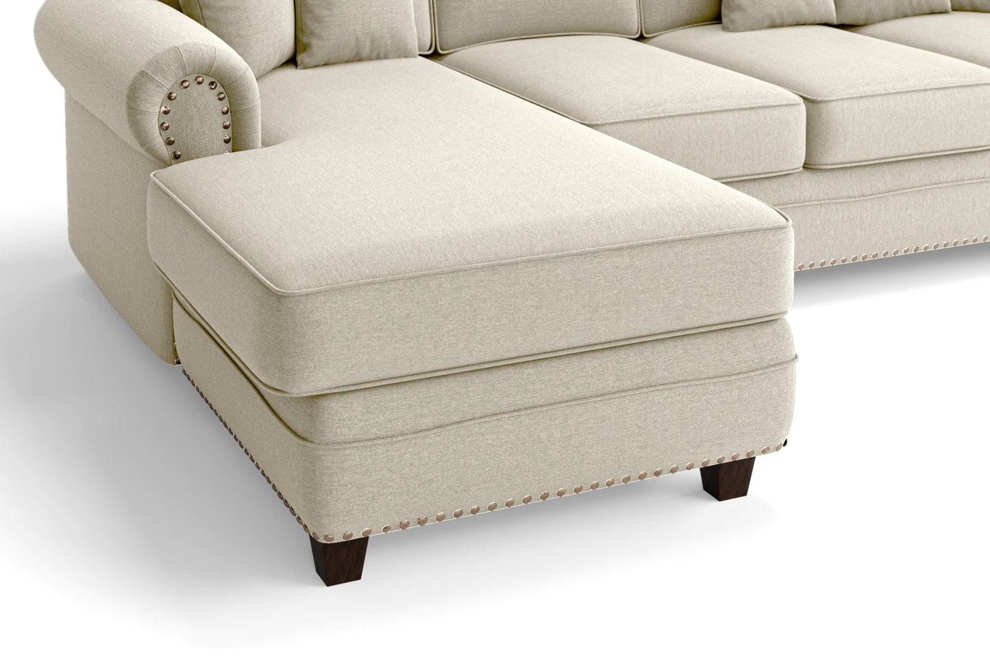 Marano 4 Seater Left Hand Facing Chaise Lounge Corner Sofa Cream Linen Fabric