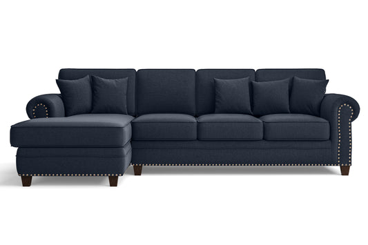 Marano 4 Seater Left Hand Facing Chaise Lounge Corner Sofa Dark Blue Linen Fabric