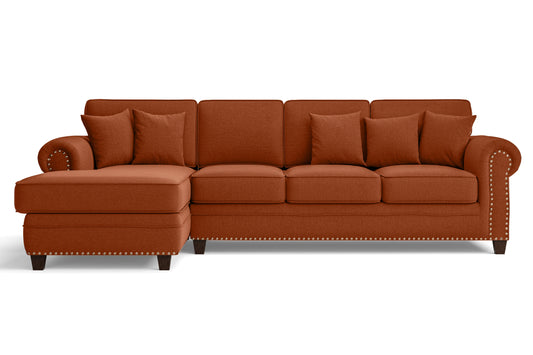 Marano 4 Seater Left Hand Facing Chaise Lounge Corner Sofa Orange Linen Fabric