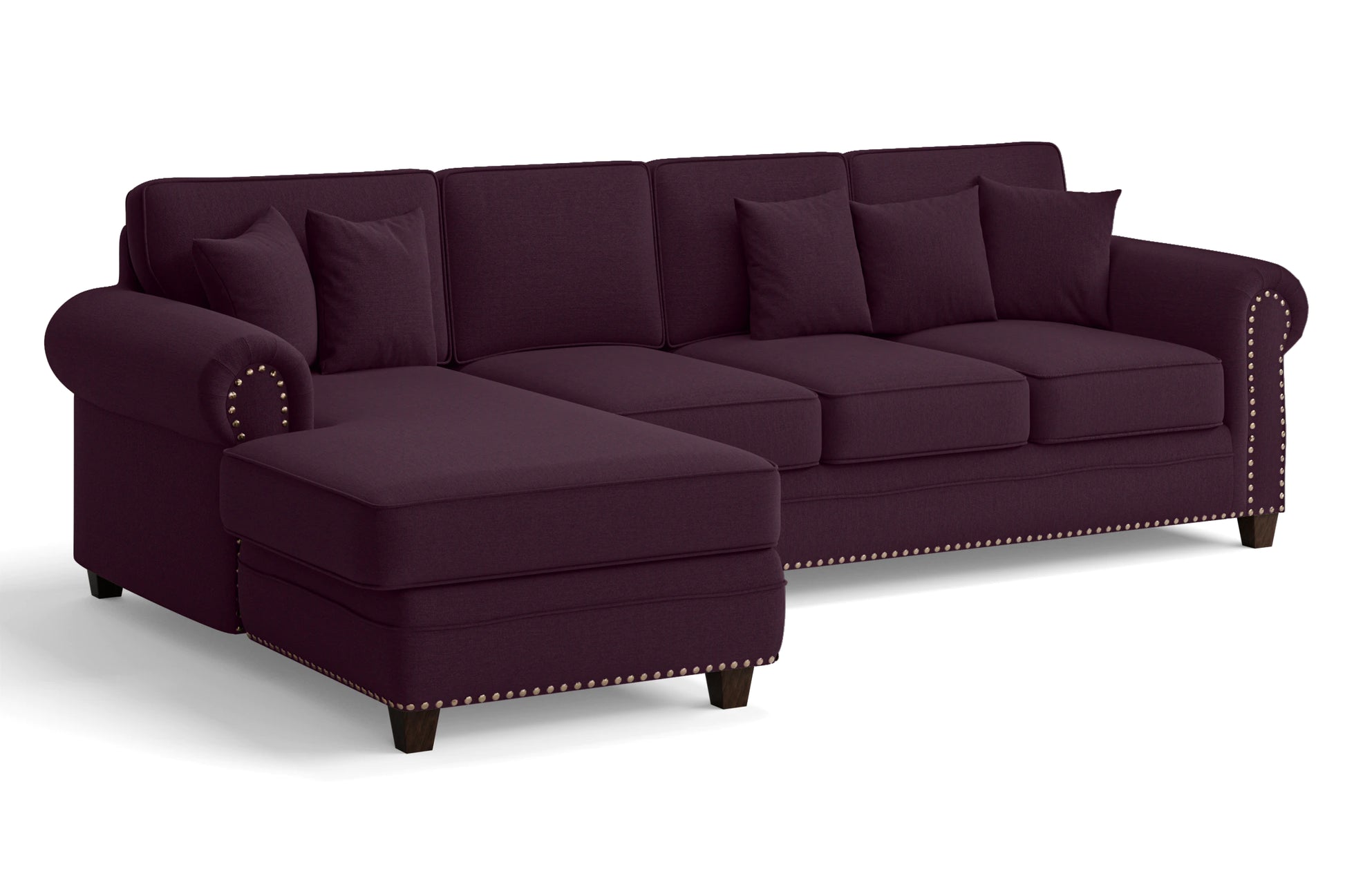 Marano 4 Seater Left Hand Facing Chaise Lounge Corner Sofa Purple Linen Fabric