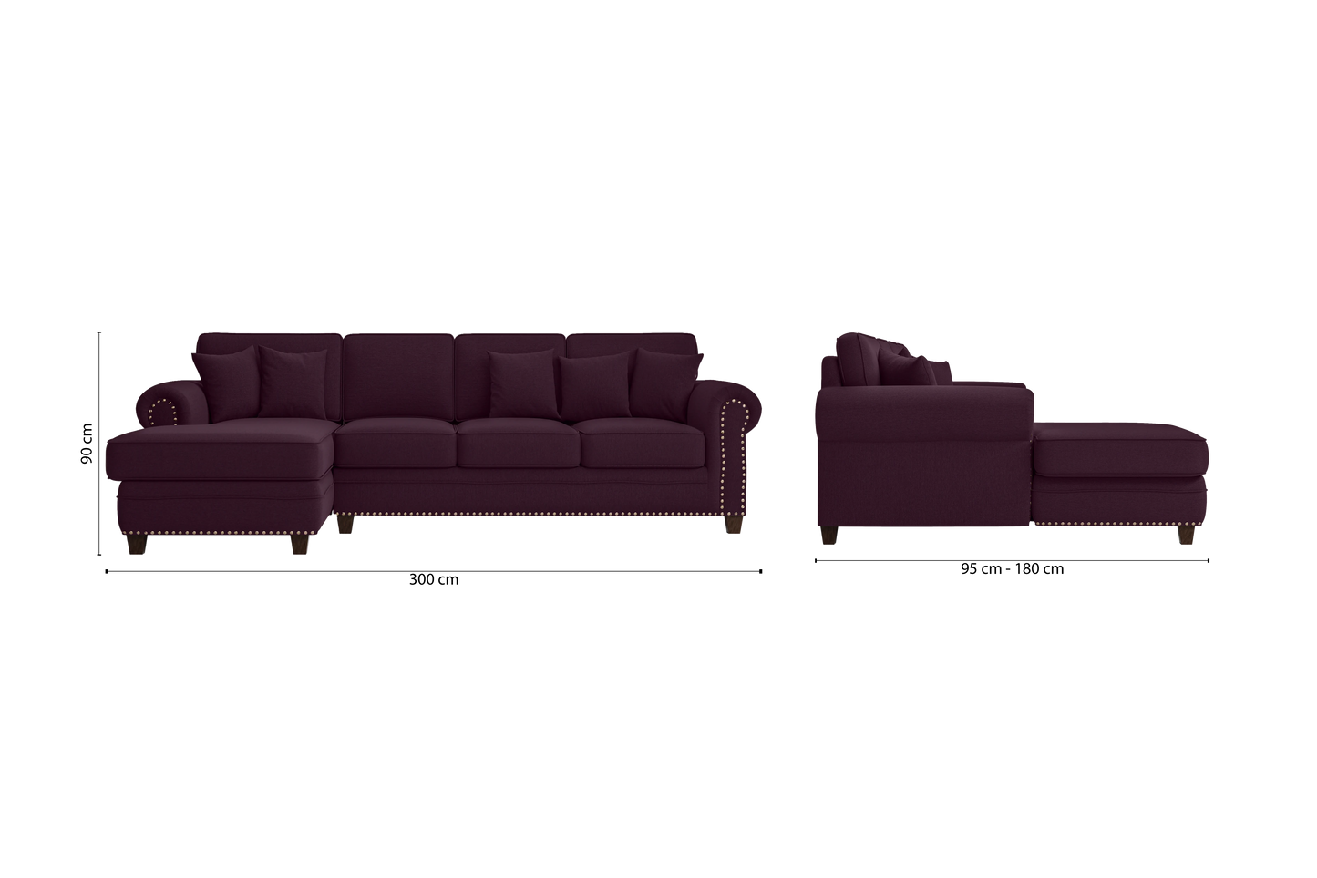 Marano 4 Seater Left Hand Facing Chaise Lounge Corner Sofa Purple Linen Fabric