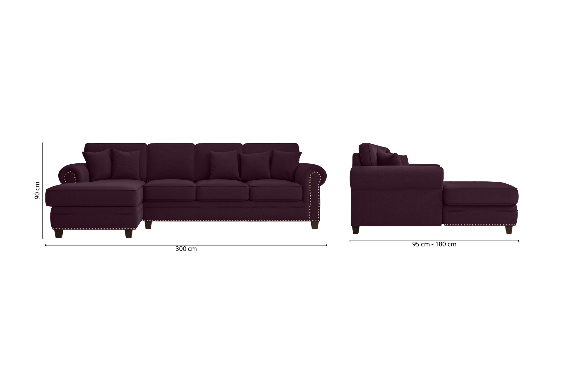 Marano 4 Seater Left Hand Facing Chaise Lounge Corner Sofa Purple Linen Fabric