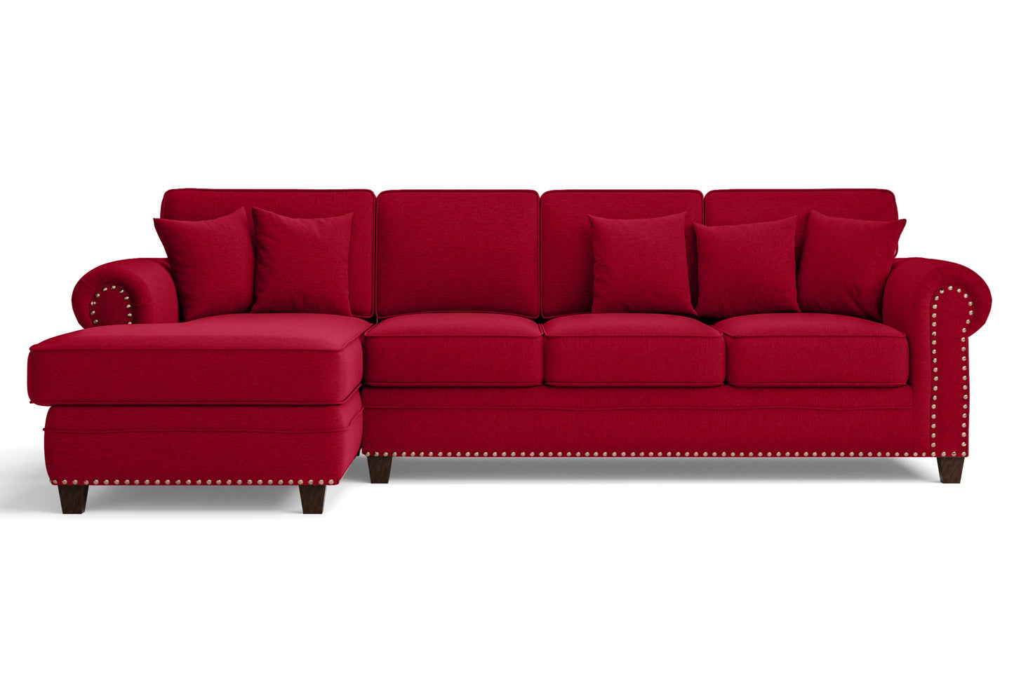 Marano 4 Seater Left Hand Facing Chaise Lounge Corner Sofa Red Linen Fabric