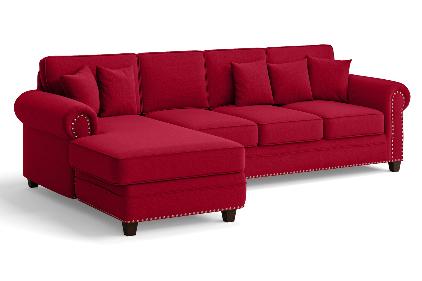 Marano 4 Seater Left Hand Facing Chaise Lounge Corner Sofa Red Linen Fabric