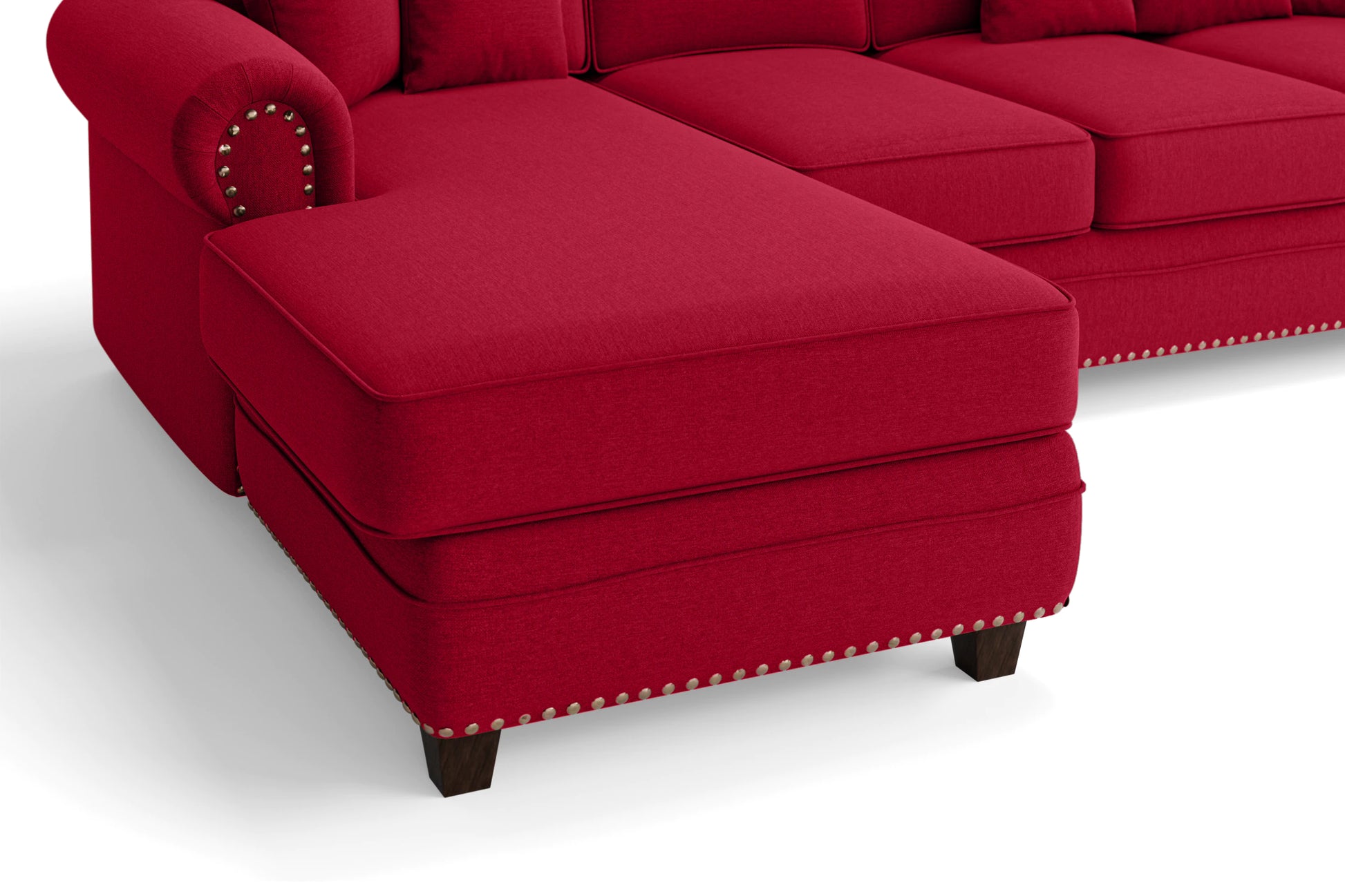 Marano 4 Seater Left Hand Facing Chaise Lounge Corner Sofa Red Linen Fabric