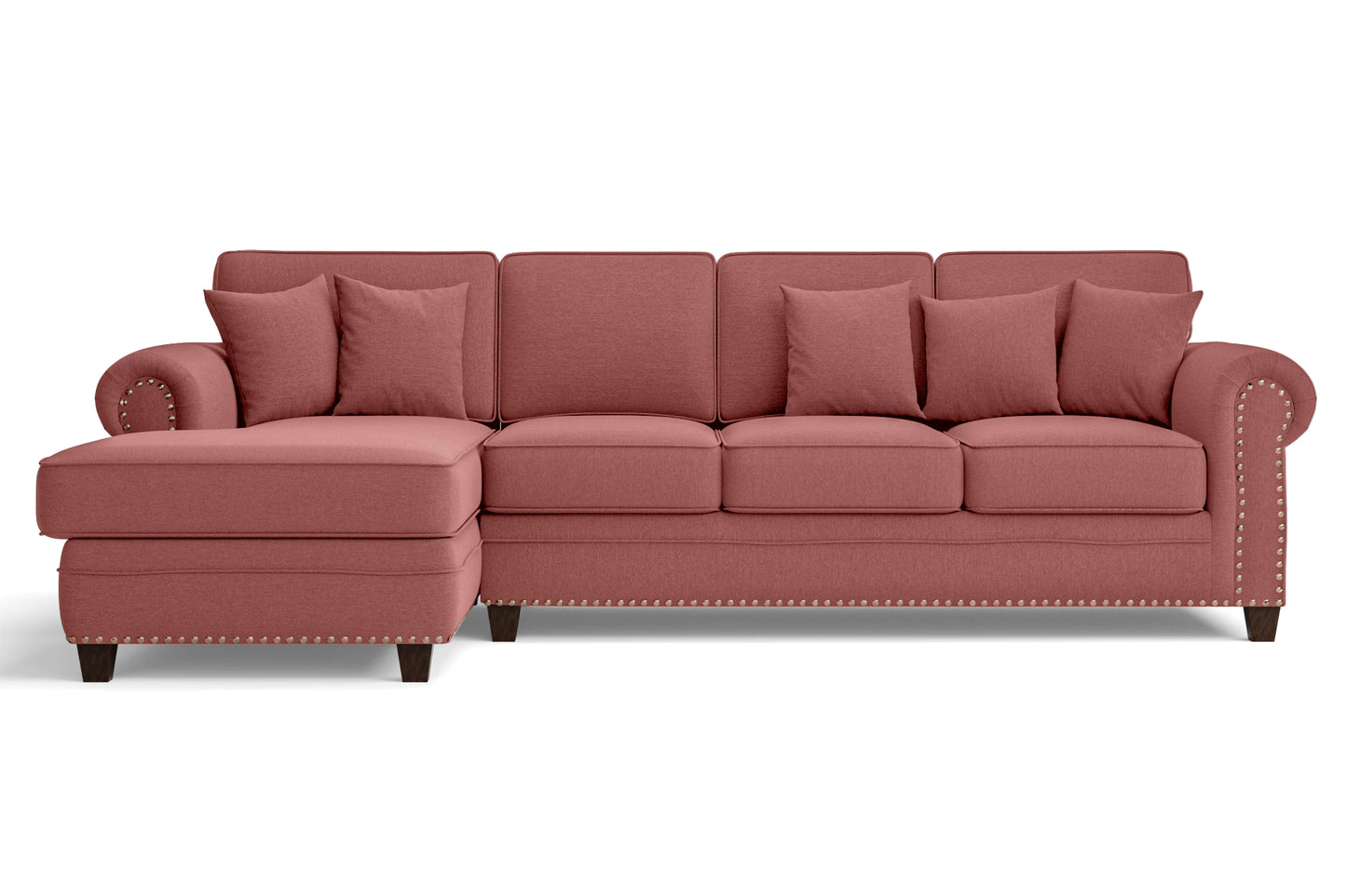 Marano 4 Seater Left Hand Facing Chaise Lounge Corner Sofa Rose Pink Linen Fabric