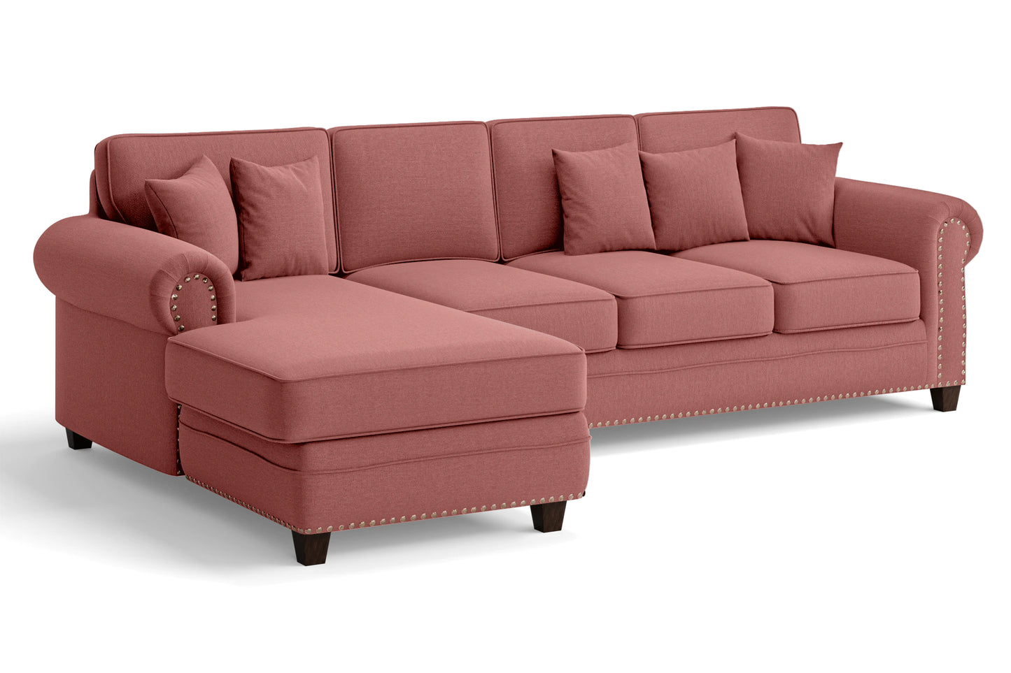 Marano 4 Seater Left Hand Facing Chaise Lounge Corner Sofa Rose Pink Linen Fabric