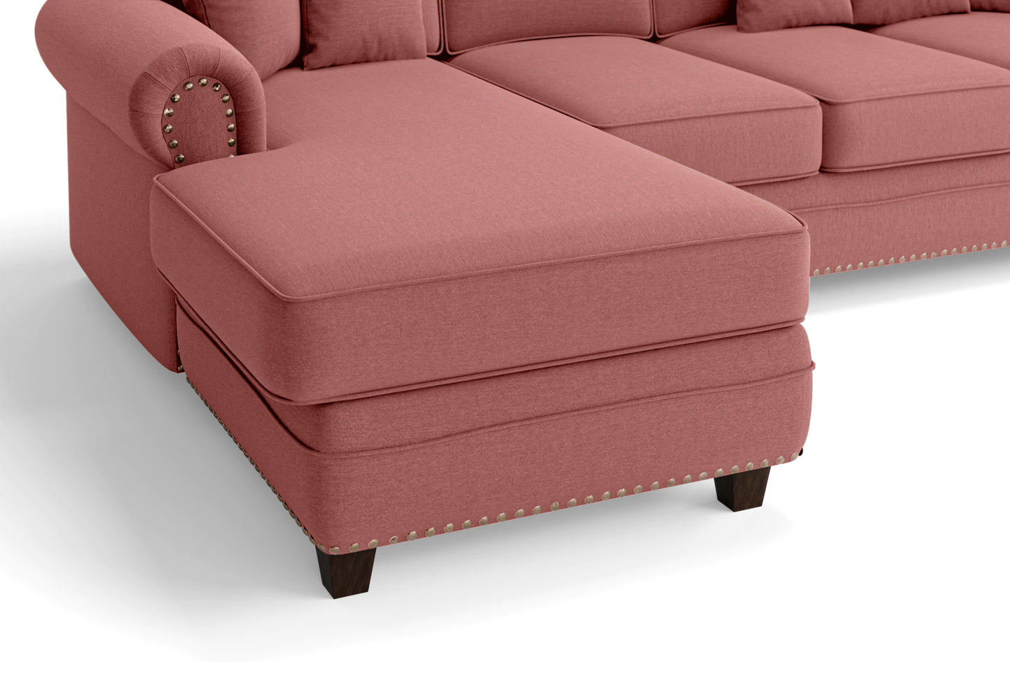 Marano 4 Seater Left Hand Facing Chaise Lounge Corner Sofa Rose Pink Linen Fabric