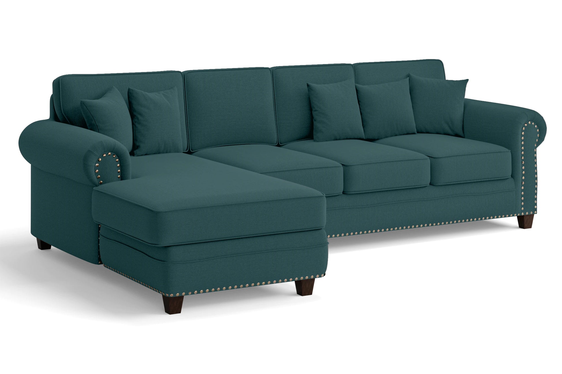 Marano 4 Seater Left Hand Facing Chaise Lounge Corner Sofa Teal Linen Fabric