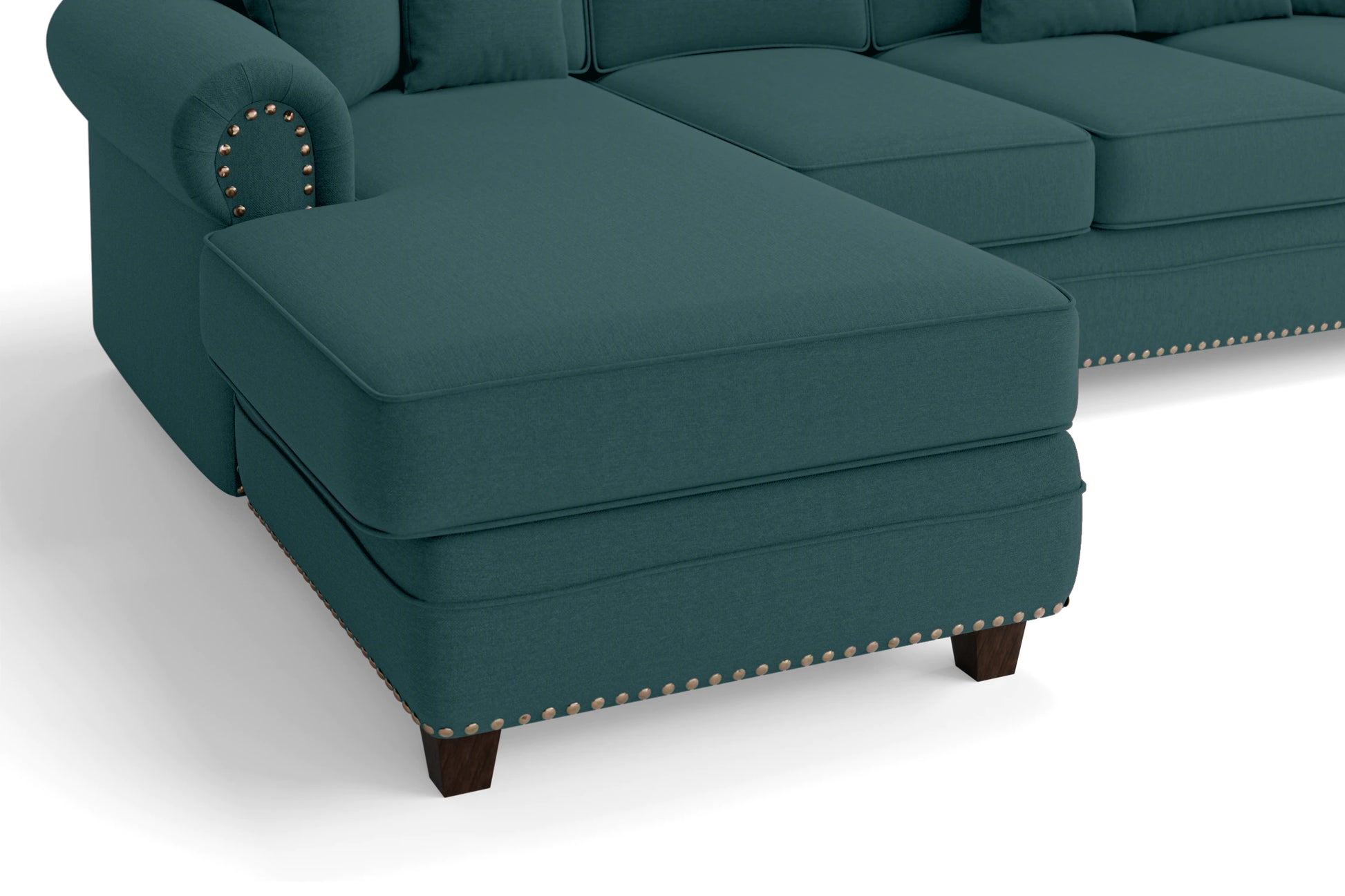 Marano 4 Seater Left Hand Facing Chaise Lounge Corner Sofa Teal Linen Fabric