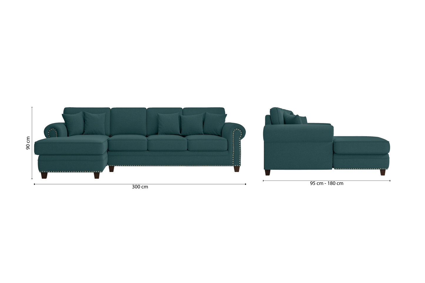 Marano 4 Seater Left Hand Facing Chaise Lounge Corner Sofa Teal Linen Fabric