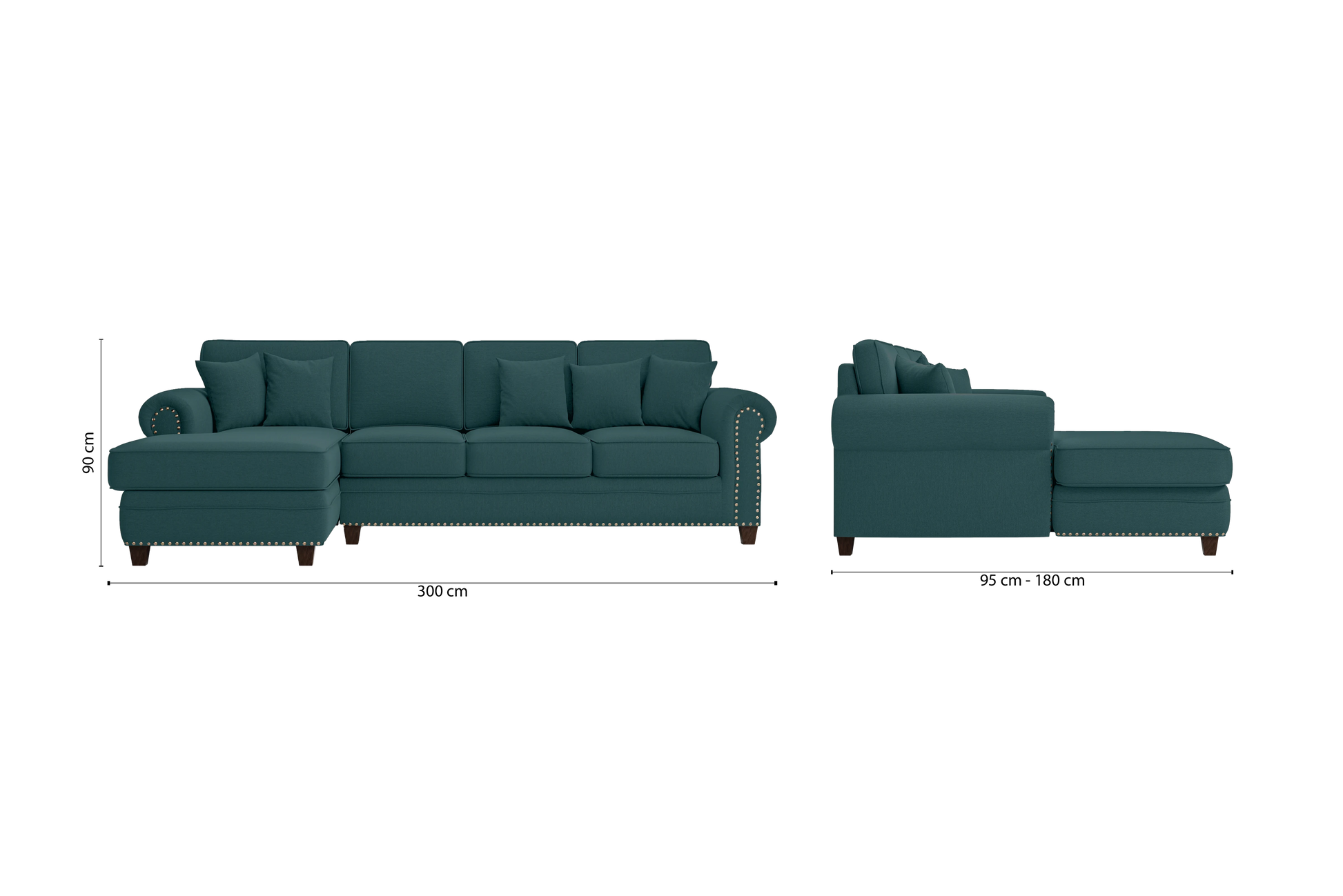 Marano 4 Seater Left Hand Facing Chaise Lounge Corner Sofa Teal Linen Fabric