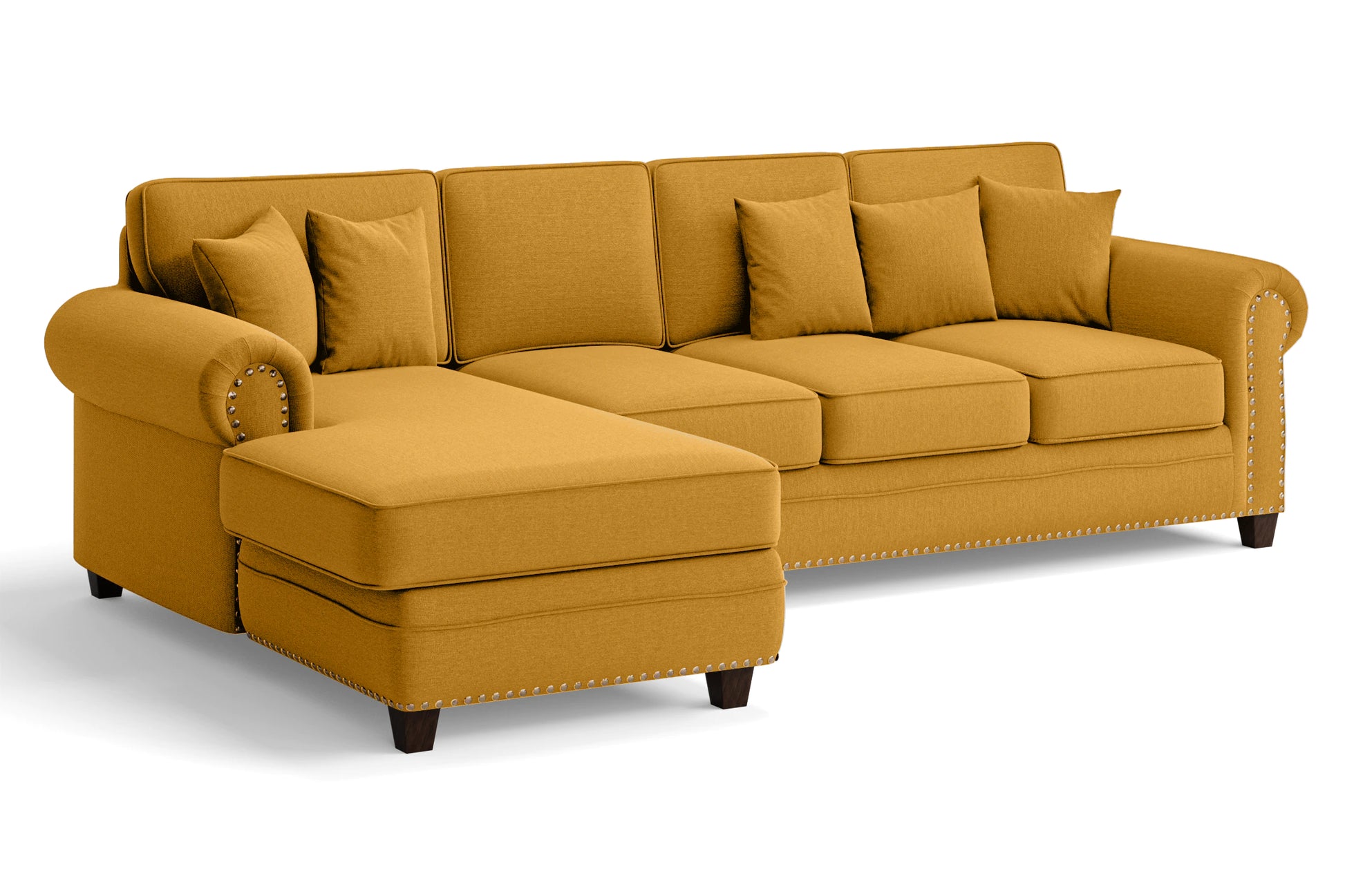 Marano 4 Seater Left Hand Facing Chaise Lounge Corner Sofa Yellow Linen Fabric