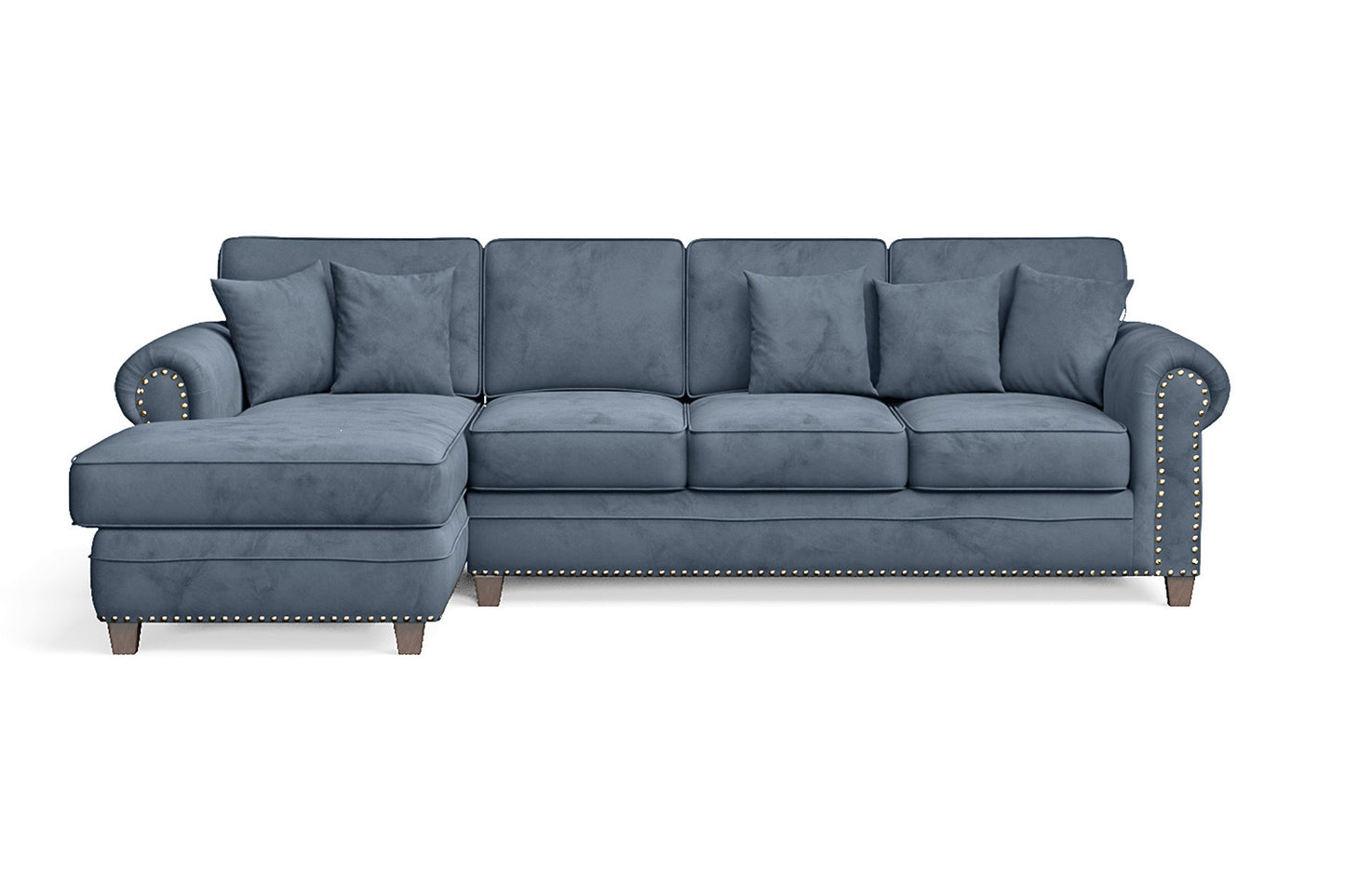 Marano 4 Seater Left Hand Facing Chaise Lounge Corner Sofa Baby Blue Velvet