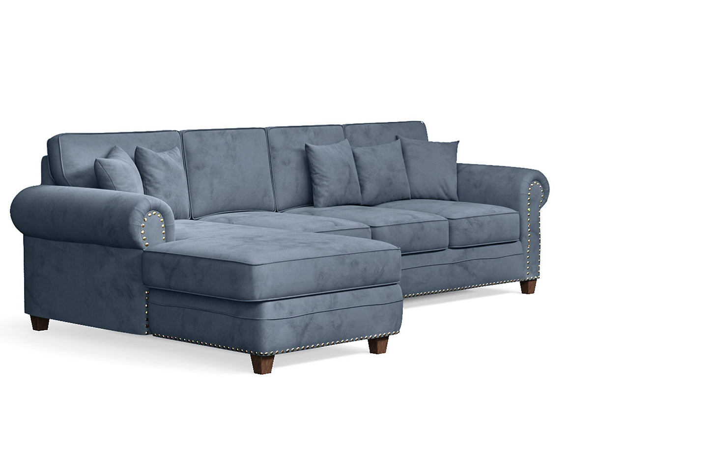 Marano 4 Seater Left Hand Facing Chaise Lounge Corner Sofa Baby Blue Velvet