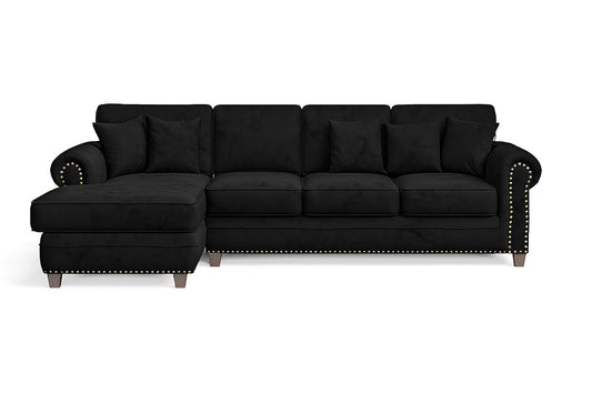 Marano 4 Seater Left Hand Facing Chaise Lounge Corner Sofa Black Velvet