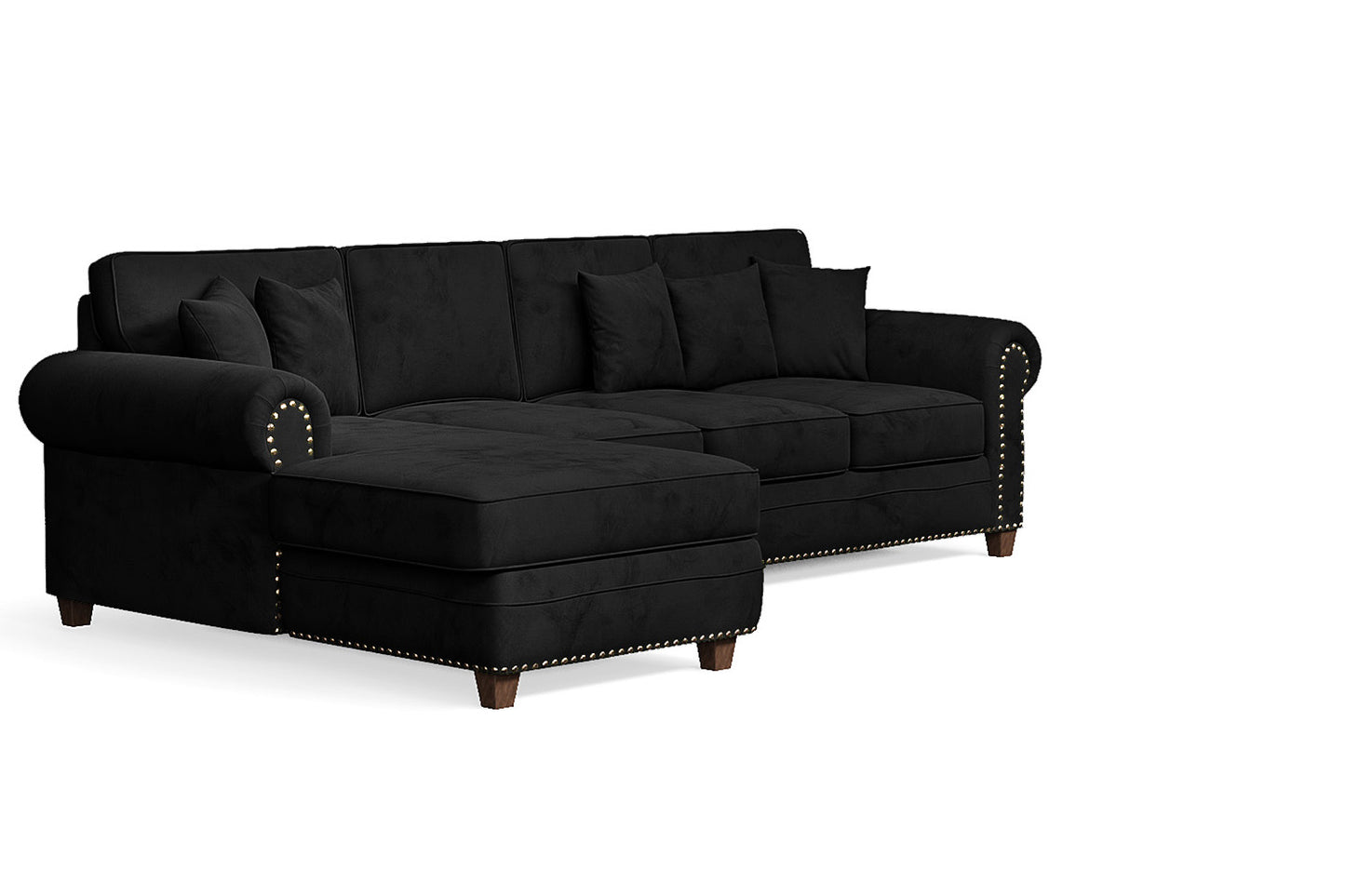 Marano 4 Seater Left Hand Facing Chaise Lounge Corner Sofa Black Velvet