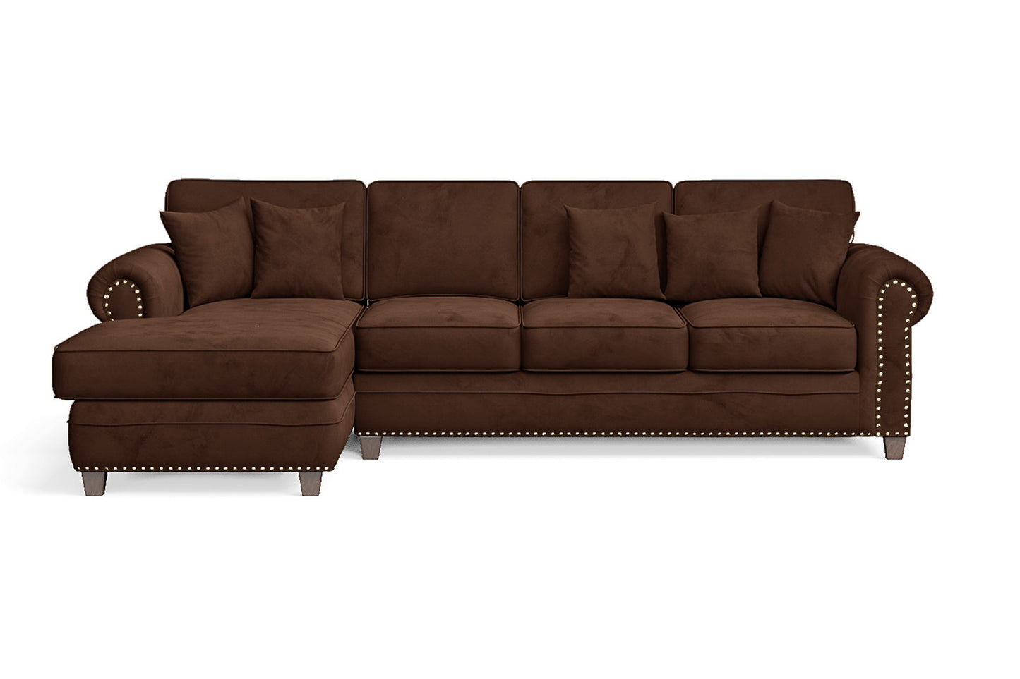 Marano 4 Seater Left Hand Facing Chaise Lounge Corner Sofa Coffee Brown Velvet