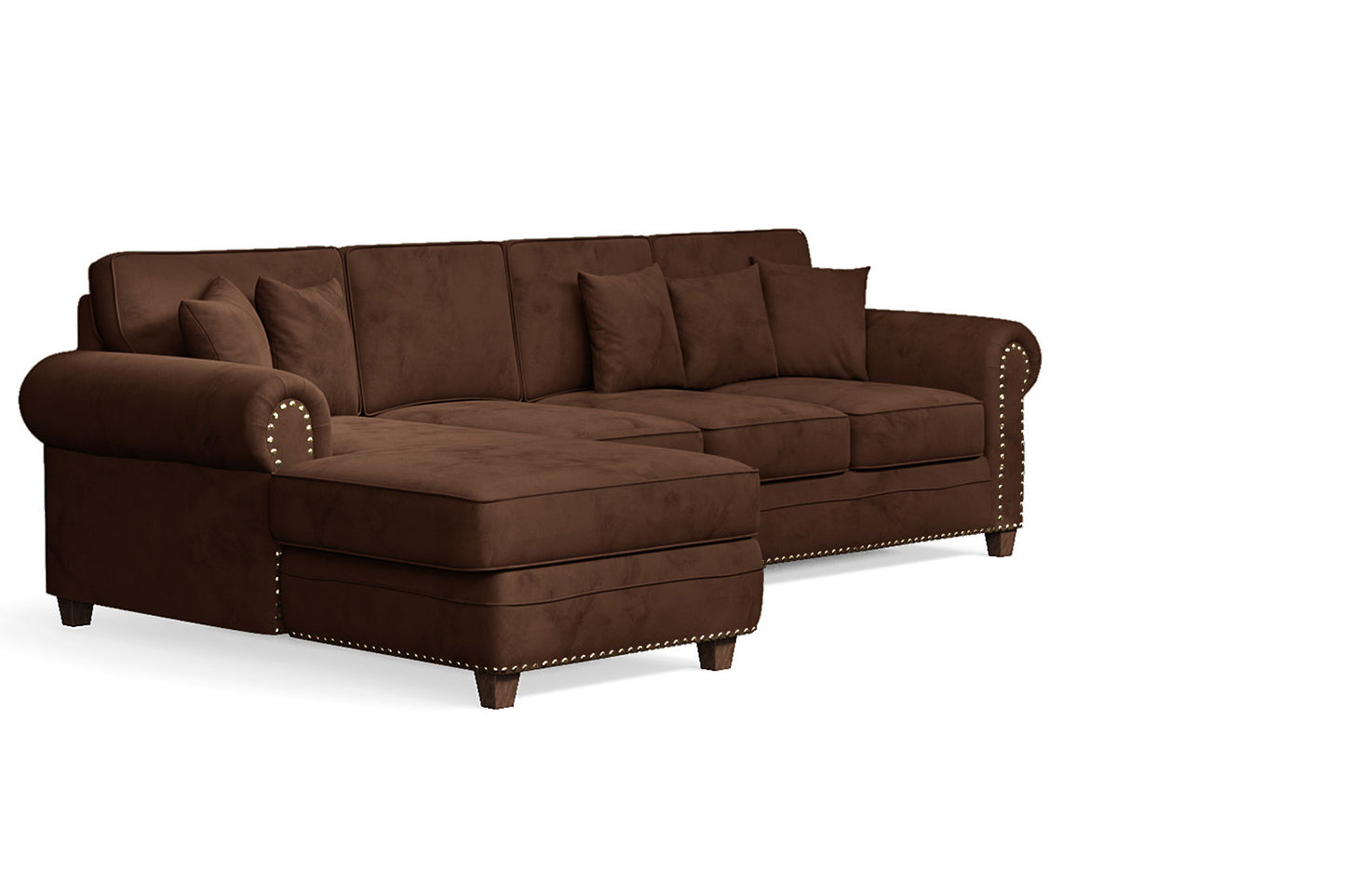 Marano 4 Seater Left Hand Facing Chaise Lounge Corner Sofa Coffee Brown Velvet