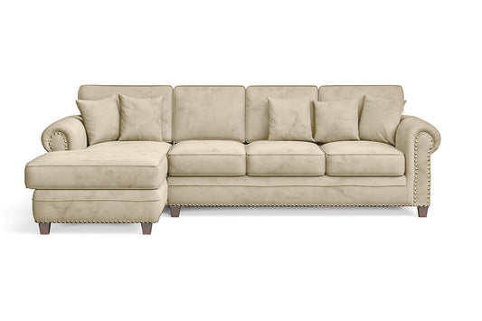 Marano 4 Seater Left Hand Facing Chaise Lounge Corner Sofa Cream Velvet