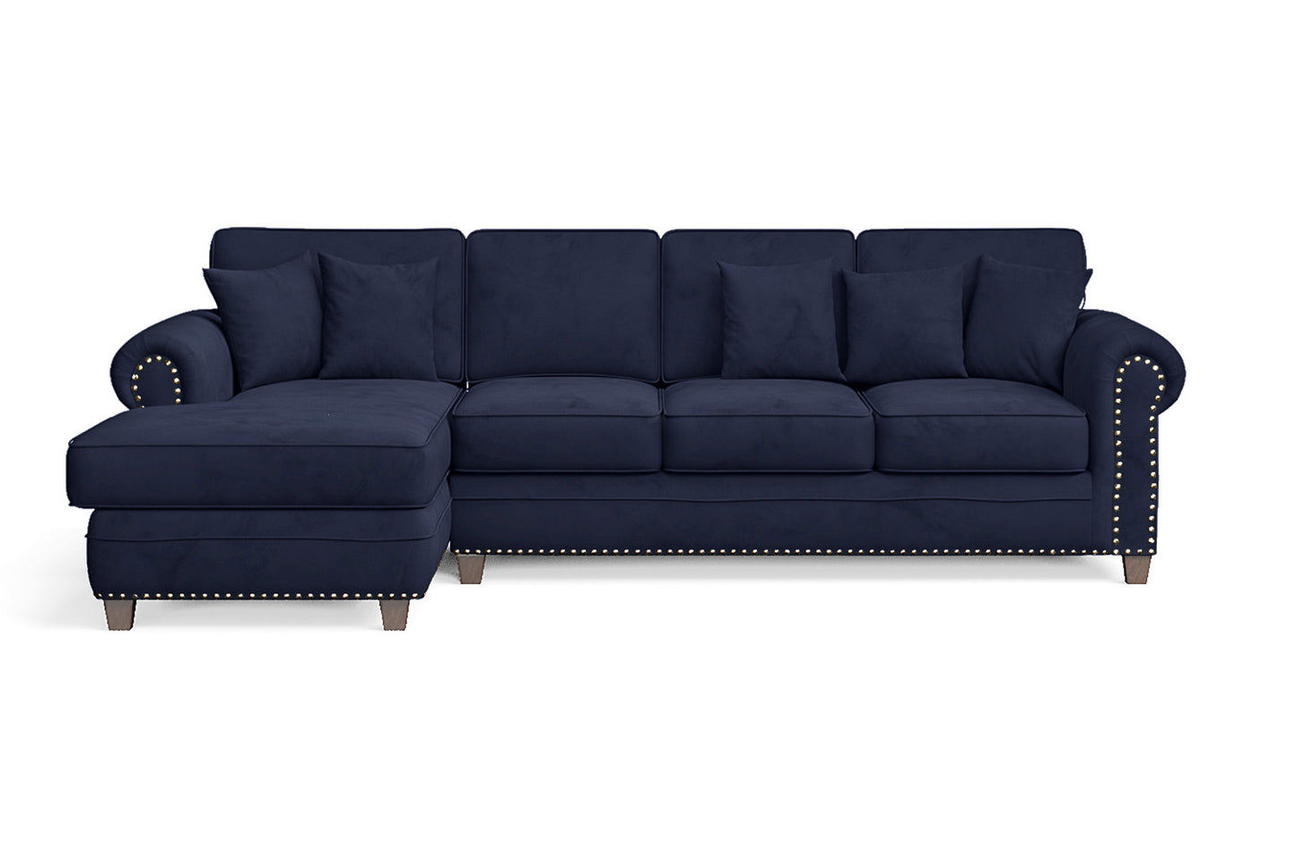 Marano 4 Seater Left Hand Facing Chaise Lounge Corner Sofa Dark Blue Velvet