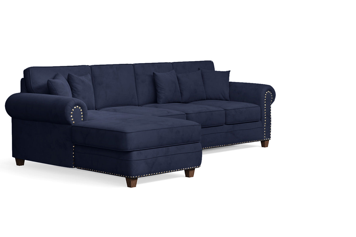 Marano 4 Seater Left Hand Facing Chaise Lounge Corner Sofa Dark Blue Velvet