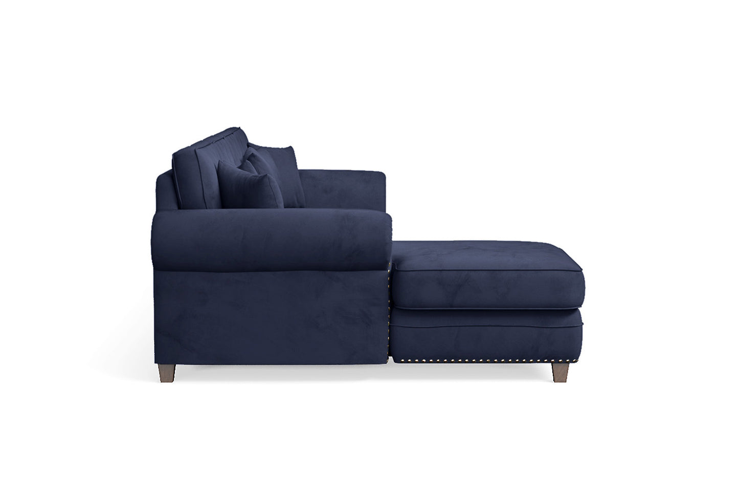 Marano 4 Seater Left Hand Facing Chaise Lounge Corner Sofa Dark Blue Velvet