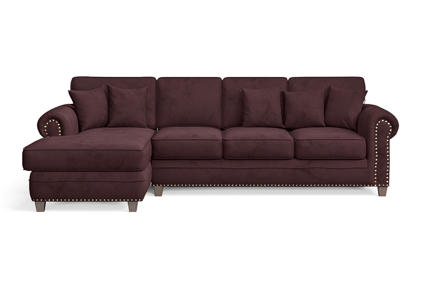 Marano 4 Seater Left Hand Facing Chaise Lounge Corner Sofa Grape Velvet