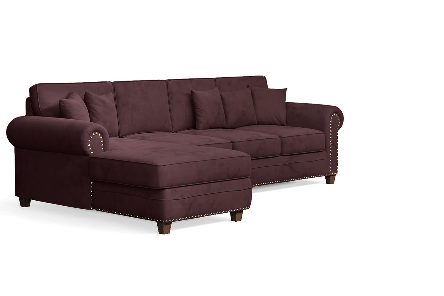 Marano 4 Seater Left Hand Facing Chaise Lounge Corner Sofa Grape Velvet