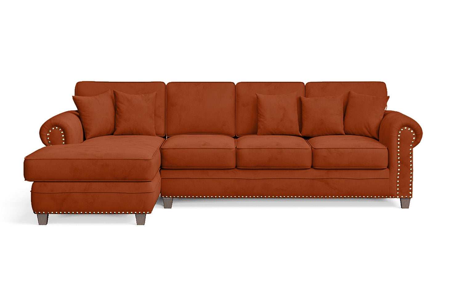 Marano 4 Seater Left Hand Facing Chaise Lounge Corner Sofa Orange Velvet