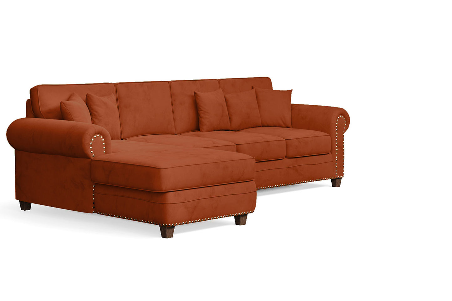 Marano 4 Seater Left Hand Facing Chaise Lounge Corner Sofa Orange Velvet