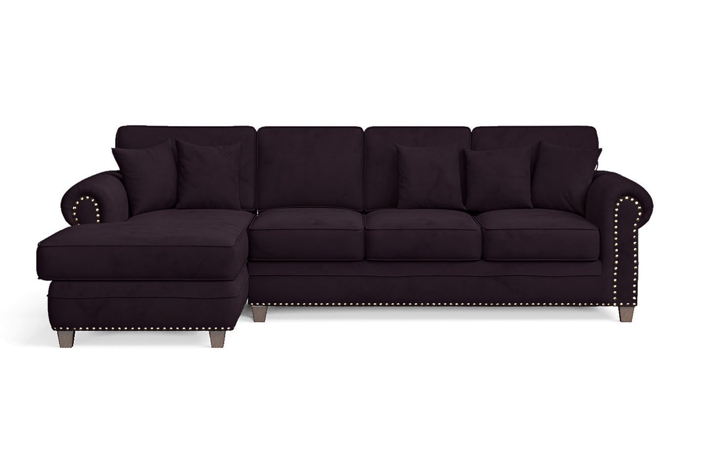 Marano 4 Seater Left Hand Facing Chaise Lounge Corner Sofa Purple Velvet