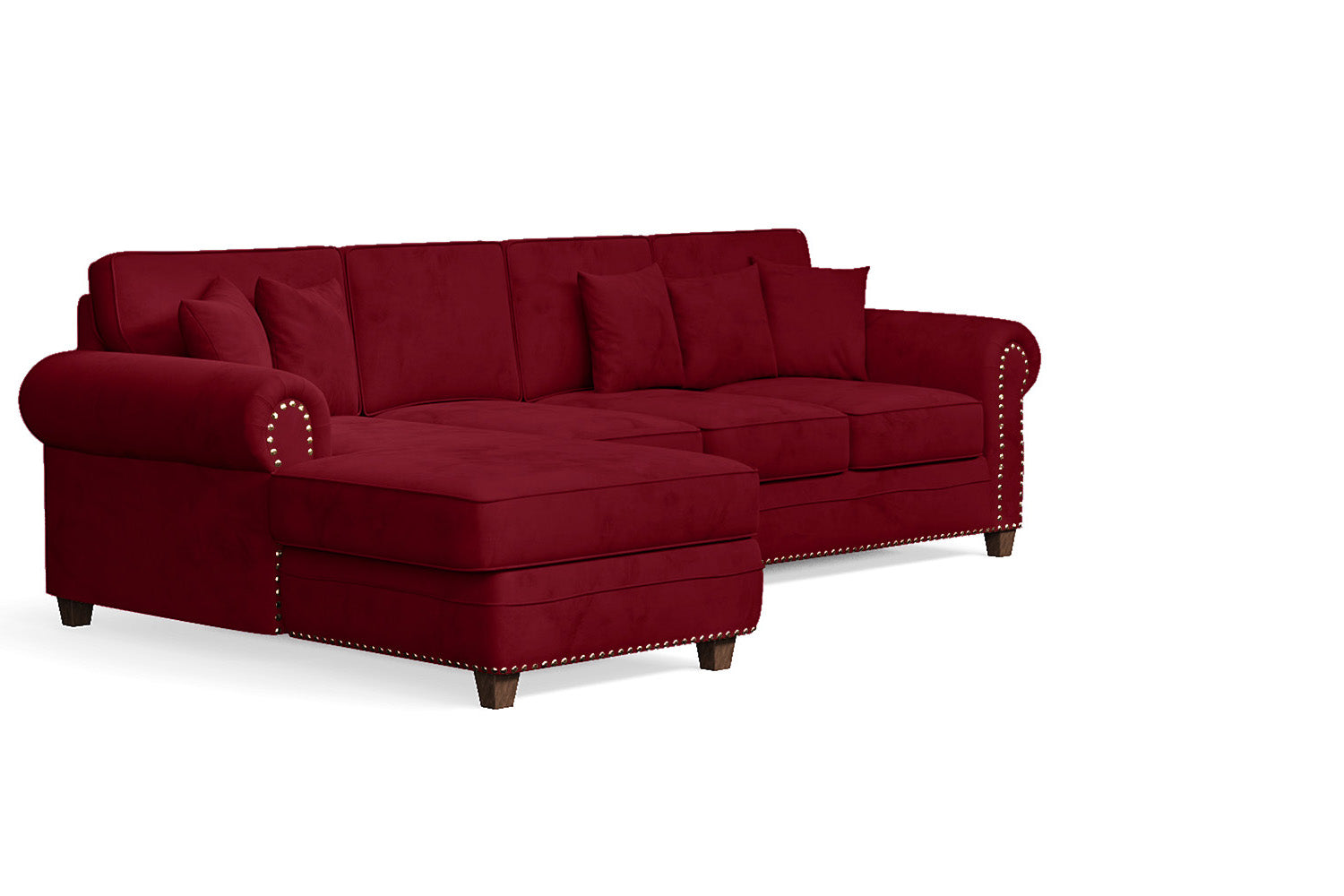 Marano 4 Seater Left Hand Facing Chaise Lounge Corner Sofa Red Velvet