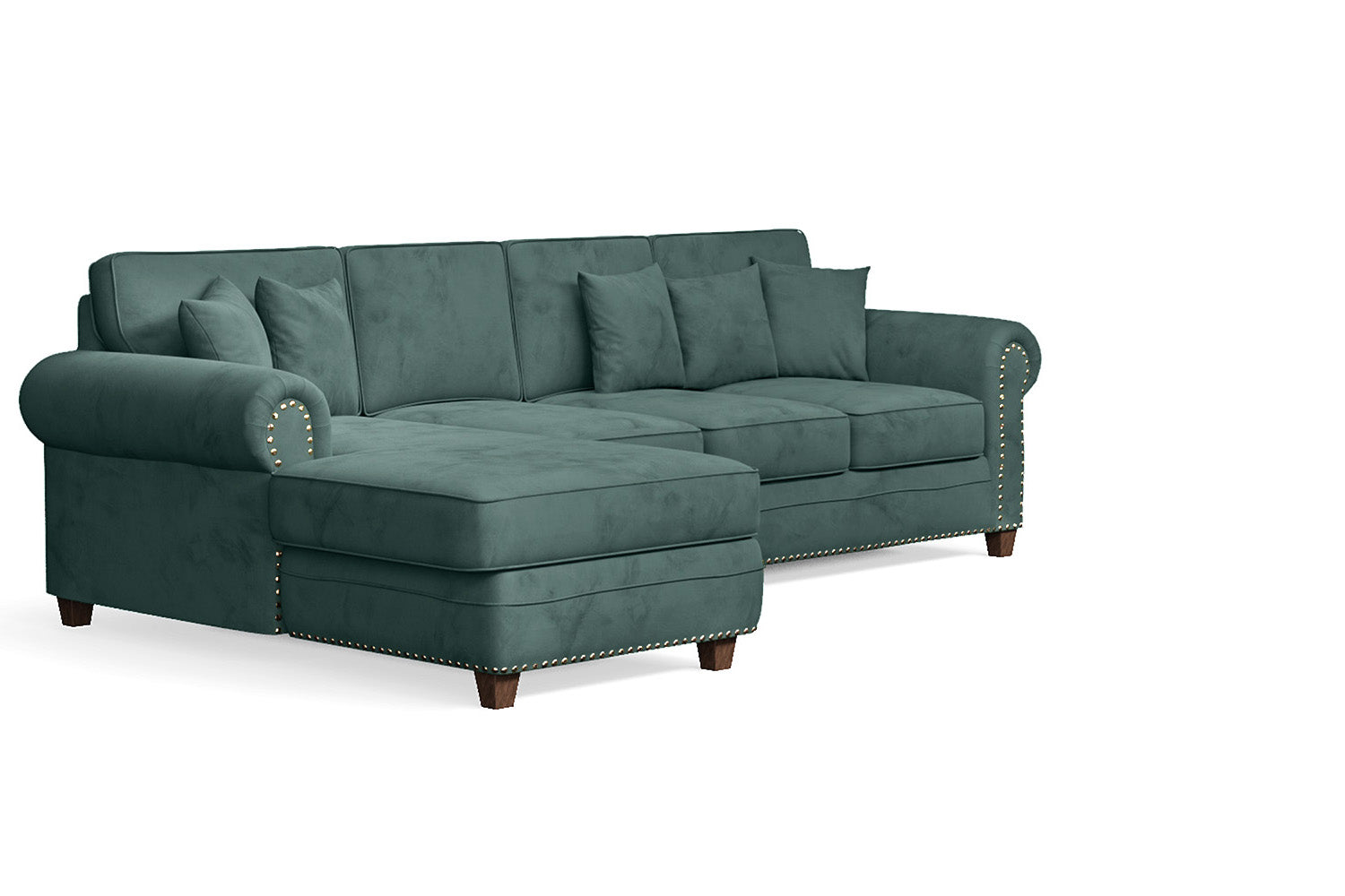 Marano 4 Seater Left Hand Facing Chaise Lounge Corner Sofa Teal Velvet