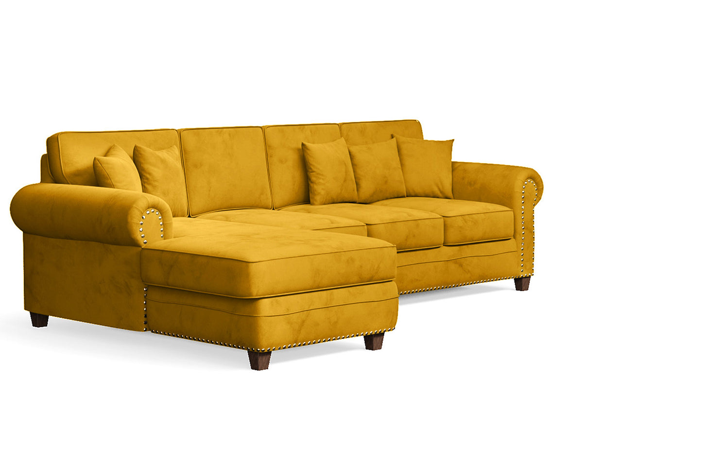 Marano 4 Seater Left Hand Facing Chaise Lounge Corner Sofa Yellow Velvet