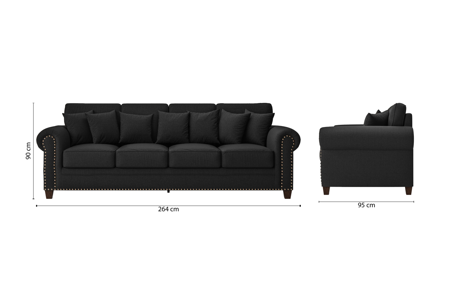 Marano 4 Seater Sofa Black Linen Fabric