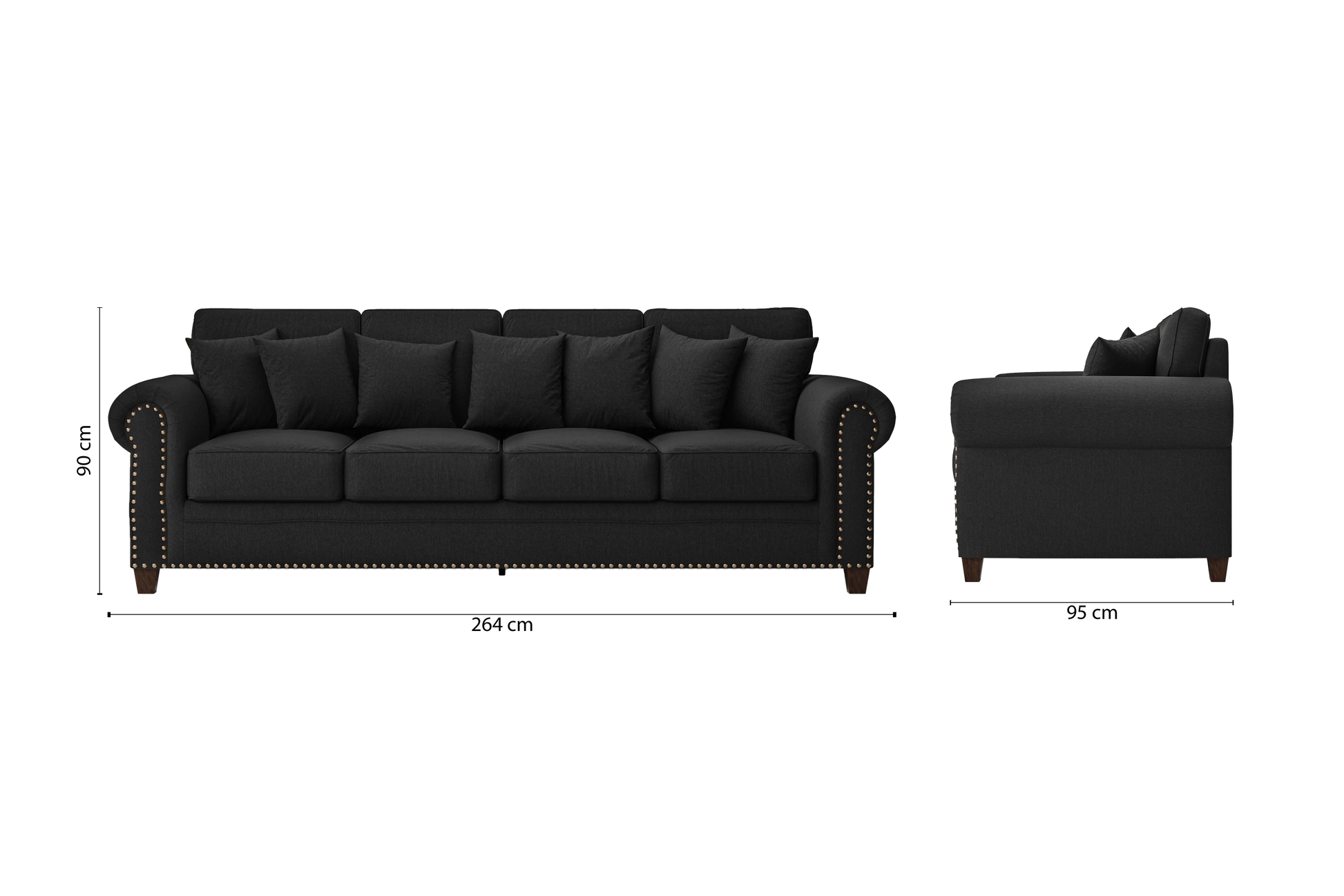 Marano 4 Seater Sofa Black Linen Fabric