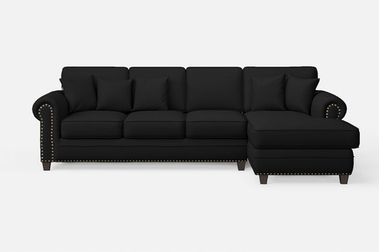 Marano 4 Seater Right Hand Facing Chaise Lounge Corner Sofa Black Leather